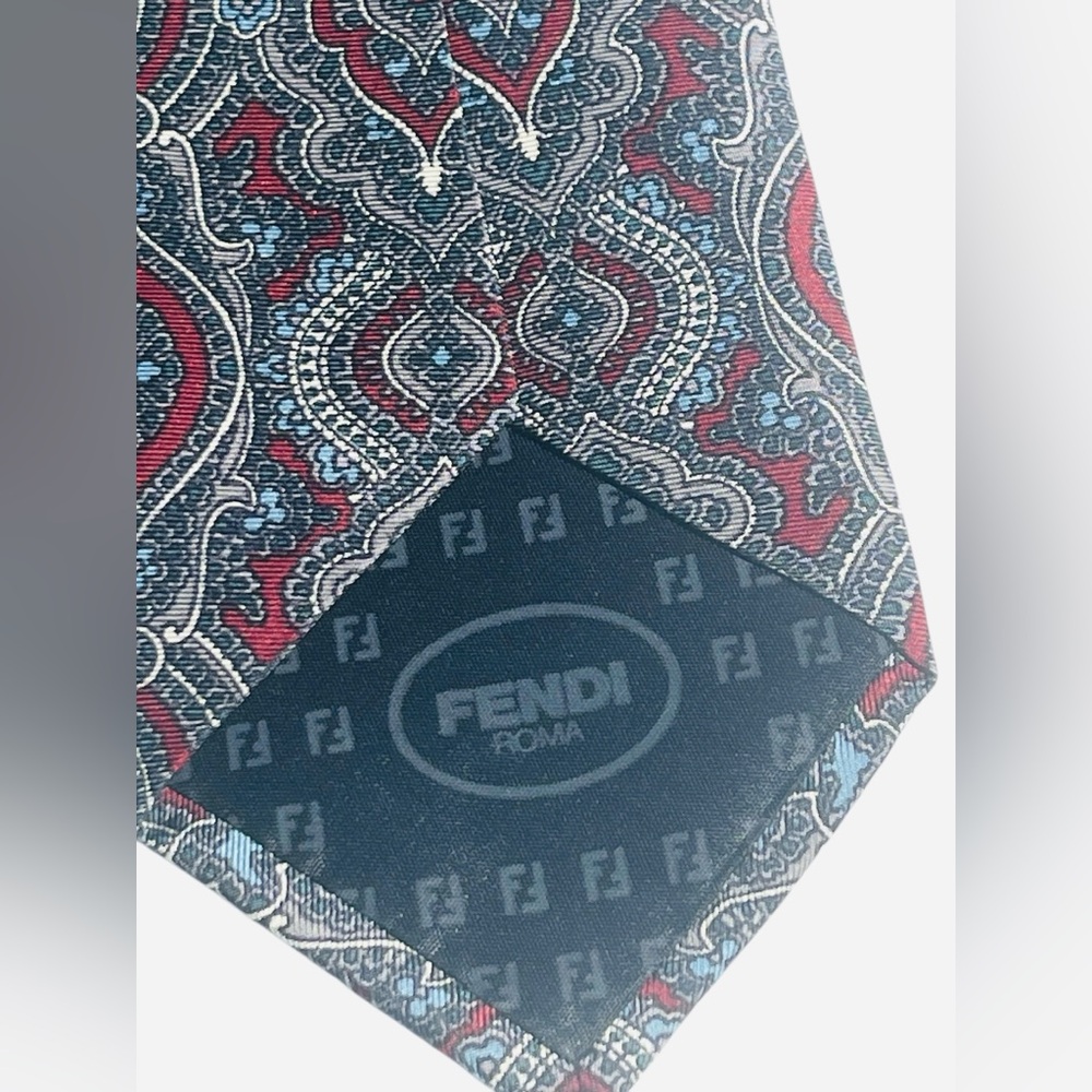 Fendi-Roma Vintage Silk Neck Tie-Paisley Print-Made in Italy Red Blue